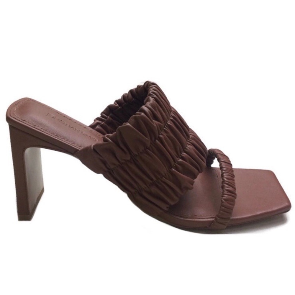 New Jonathan Simkhai Felix Cinnamon Leather Ruched Elastic Heeled Mule Size 41